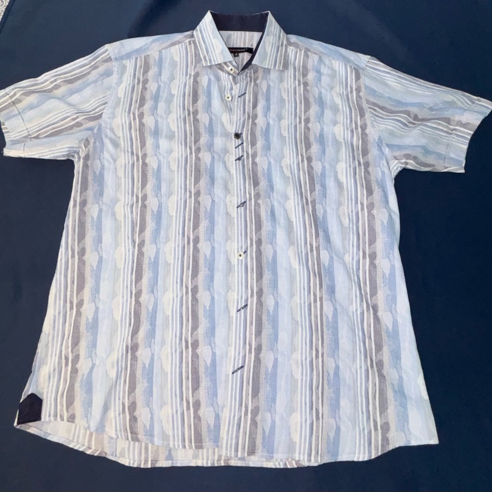 BOGOSSE Men’s Italian Designer Blue, Black Cotton Short Sleeve Shirt Size L